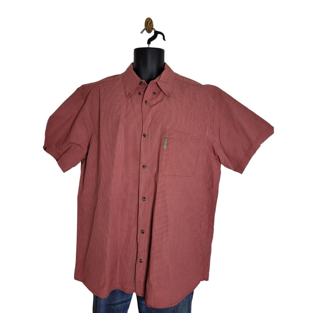 Columbia Men's XL Red Checkerboard Short Sleeve Button Up Casual Hiking‎ Shirt
